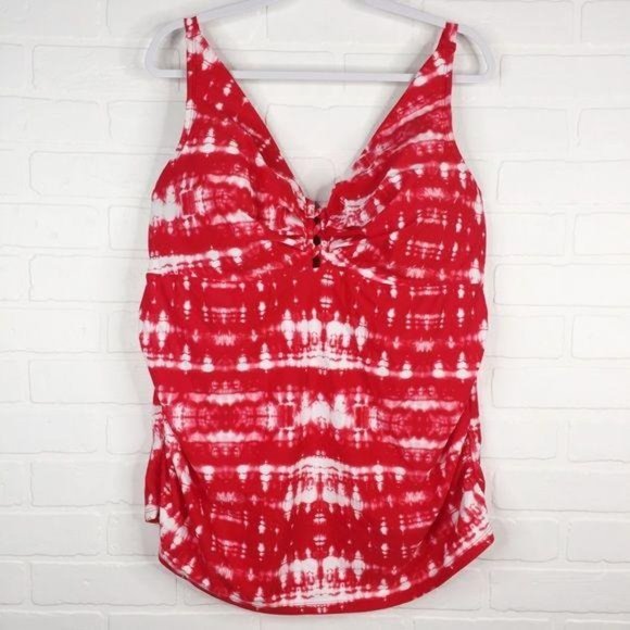 CACIQUE Tankini Top Swim Tie Dye Red White 40DDD - Picture 4 of 11